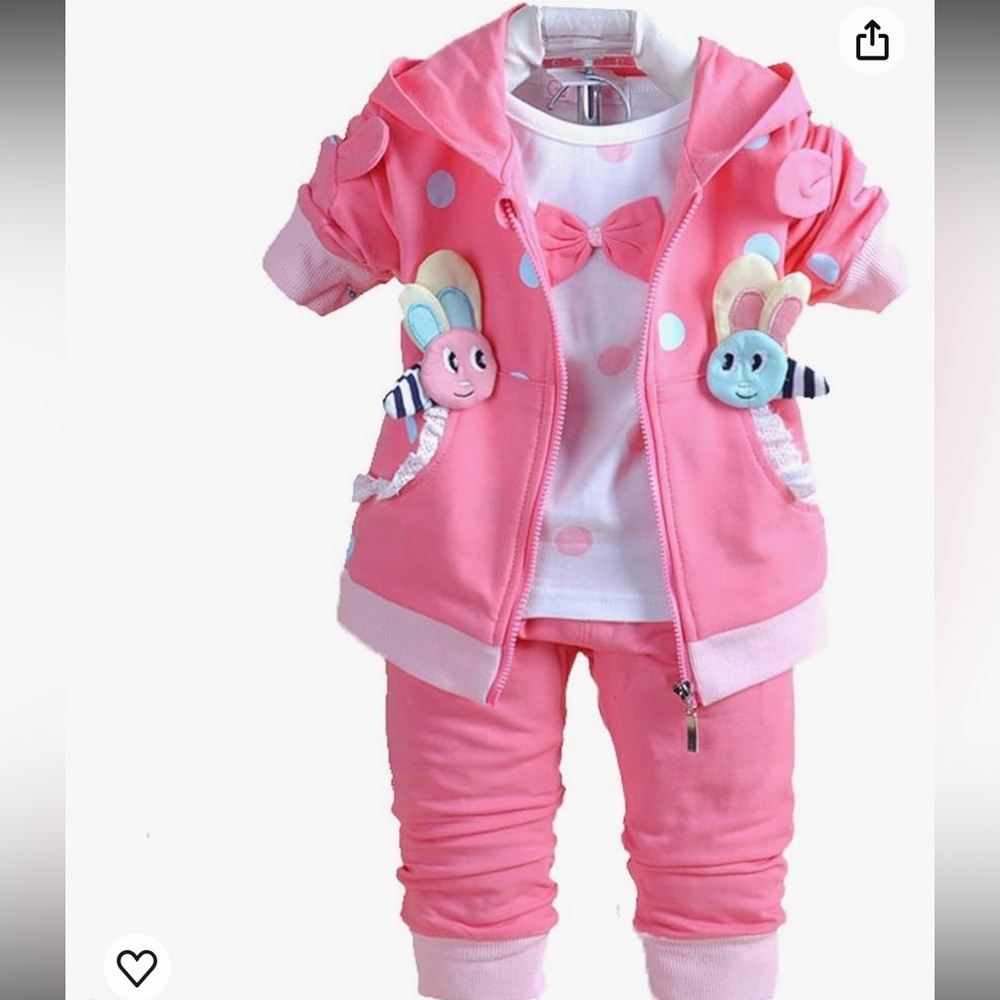Yao Baby Girl Hoodie Jacket Cotton T-Shirt Pants Sweater Pink Bumble Bee Set New